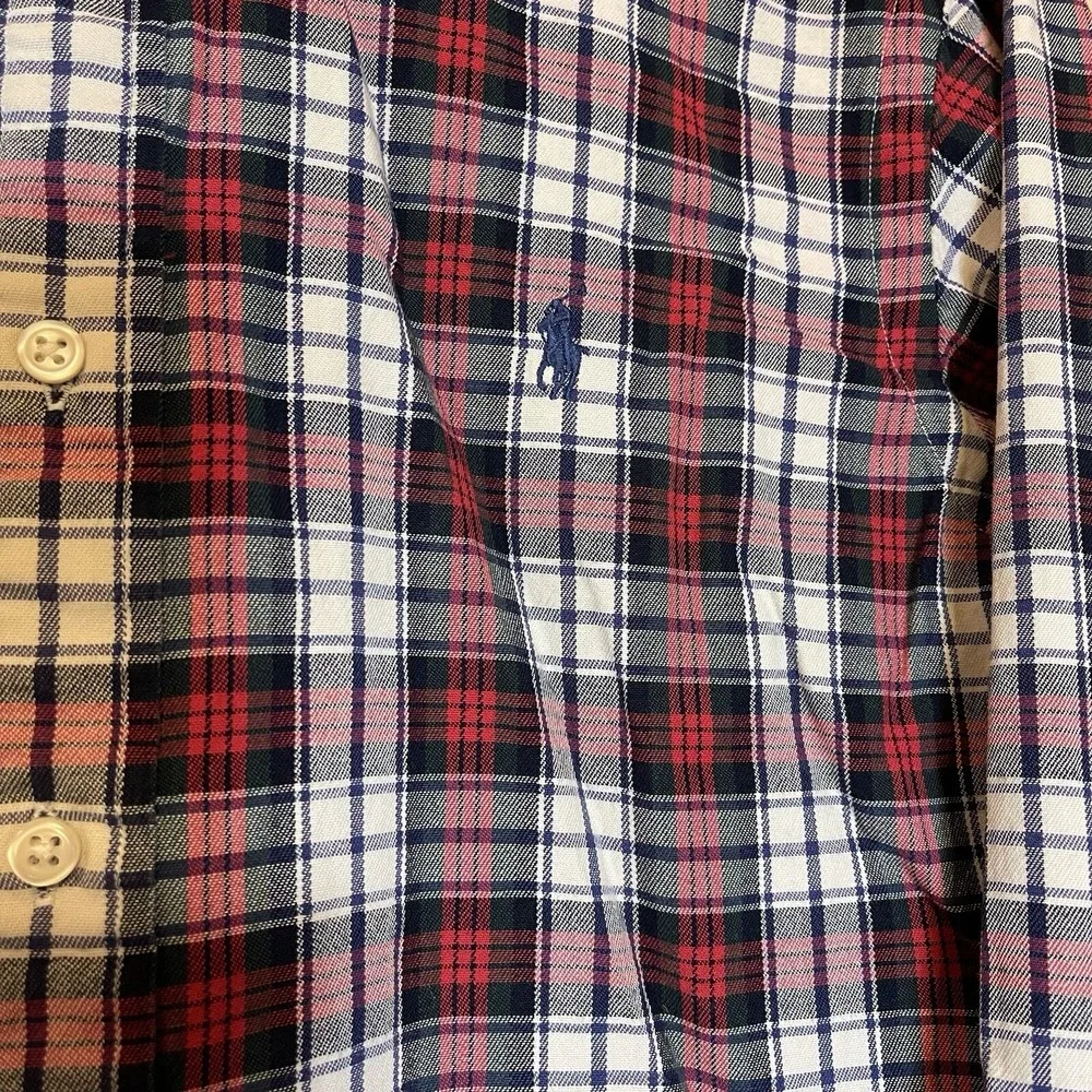 Ralph Lauren Mens Custom Fit‎ Plaid Button Down Shirt Red Navy White Medium